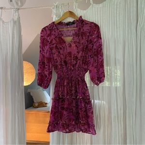 Pink crushed velvet dress with connecting nude slip